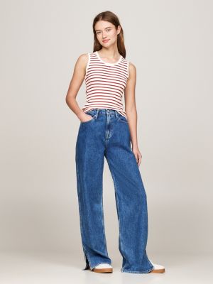 rood ribgebreide tanktop met bretonse streep voor dames - tommy jeans