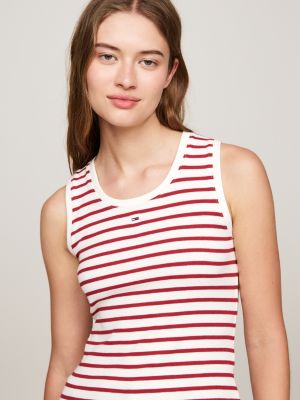 red ribbed breton stripe tank top for women tommy jeans