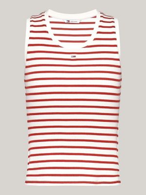 red ribbed breton stripe tank top for women tommy jeans