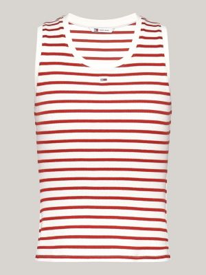 red ribbed breton stripe tank top for women tommy jeans