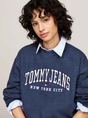 blue varsity relaxed crew neck sweatshirt for women tommy jeans