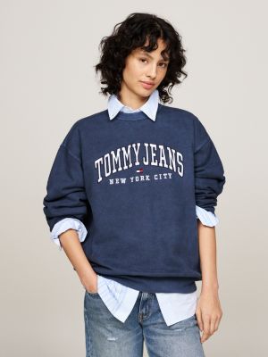 blue varsity relaxed crew neck sweatshirt for women tommy jeans