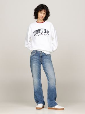 white varsity relaxed crew neck sweatshirt for women tommy jeans