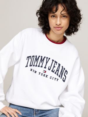 white varsity relaxed crew neck sweatshirt for women tommy jeans