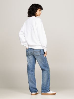 white varsity relaxed crew neck sweatshirt for women tommy jeans