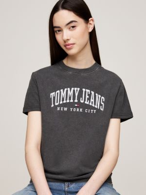 camiseta de cuello redondo con logo gris de mujeres tommy jeans