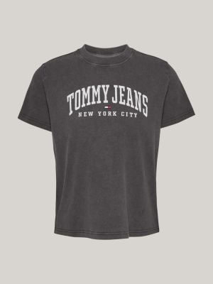 szary t-shirt z okrągłym dekoltem i logo dla kobiety - tommy jeans