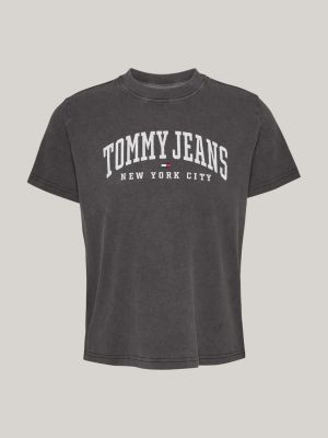 camiseta de cuello redondo con logo gris de mujeres tommy jeans