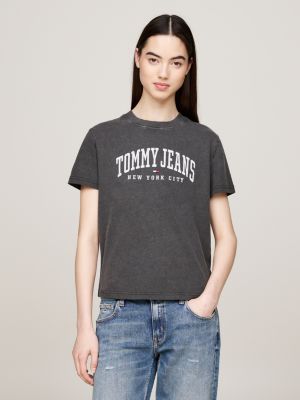 camiseta de cuello redondo con logo grey de mujeres tommy jeans