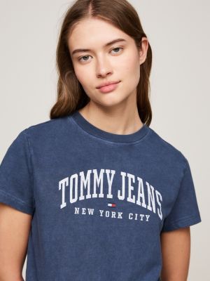 camiseta de cuello redondo con logo azul de mujeres tommy jeans