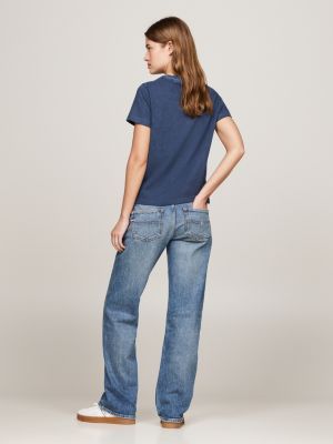 niebieski t-shirt z okrągłym dekoltem i logo dla kobiety - tommy jeans