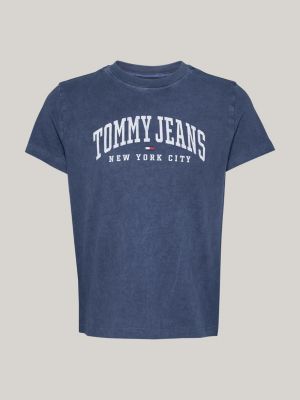niebieski t-shirt z okrągłym dekoltem i logo dla kobiety - tommy jeans