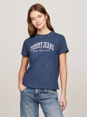 camiseta de cuello redondo con logo blue de mujeres tommy jeans