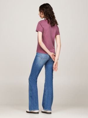 t-shirt varsity à logo et col ras-du-cou violet pour femmes tommy jeans