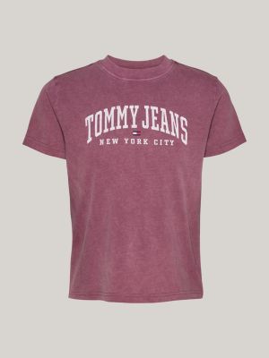 t-shirt varsity à logo et col ras-du-cou violet pour femmes tommy jeans