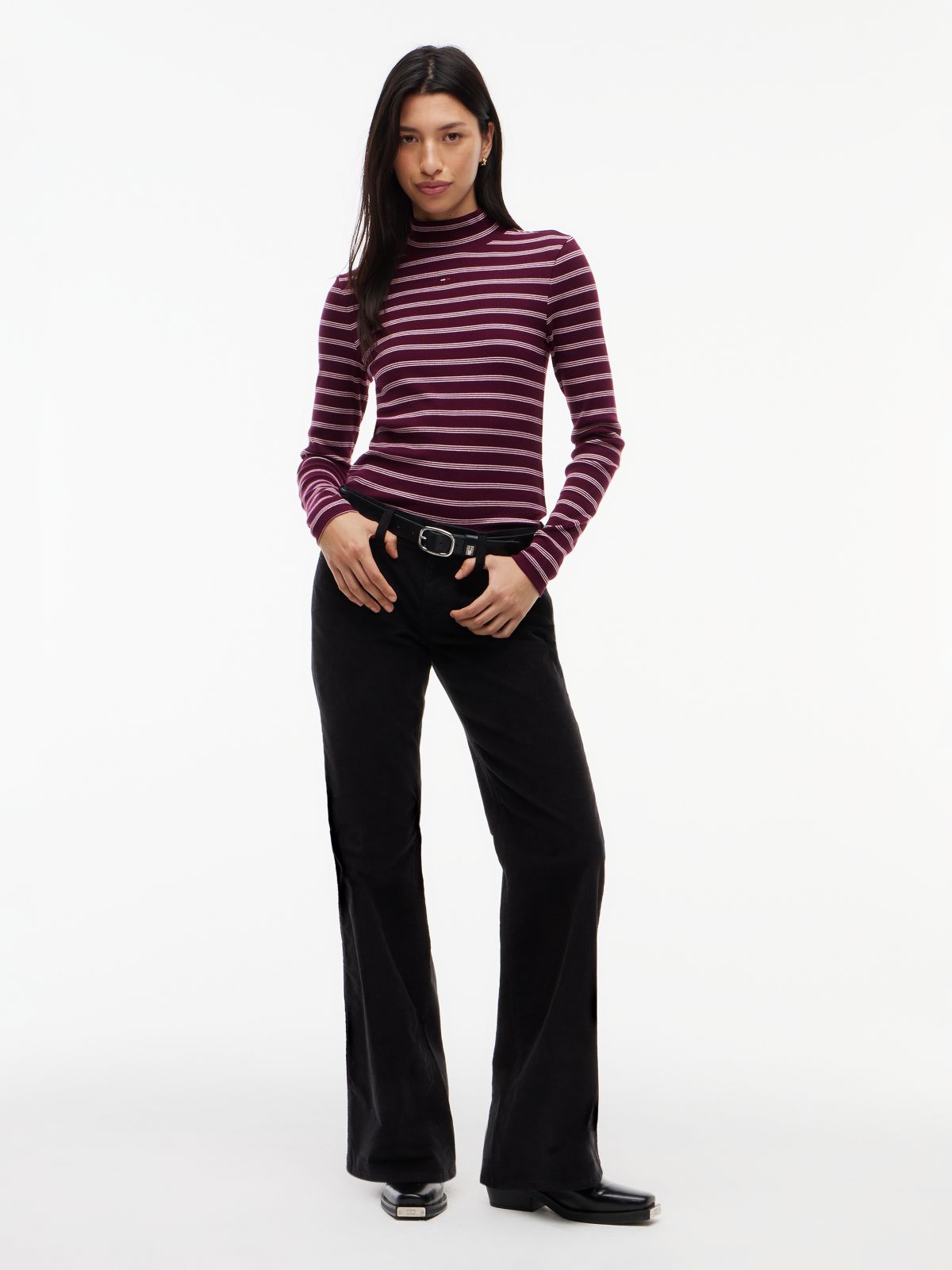 Slim Mock Neck Long Sleeve T-Shirt — Red