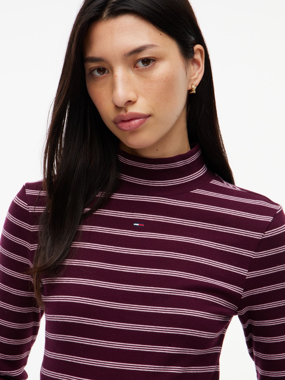 Slim Mock Neck Long Sleeve T-Shirt — Red