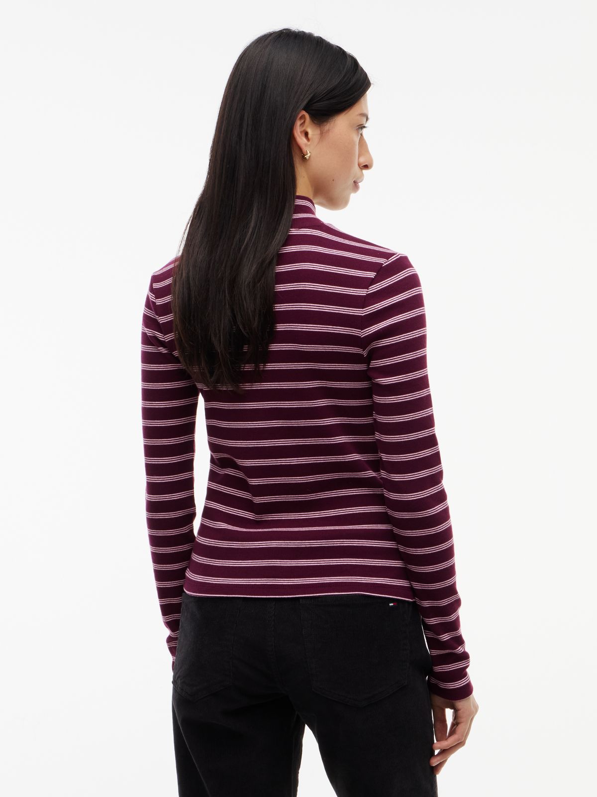 Slim Mock Neck Long Sleeve T-Shirt — Red