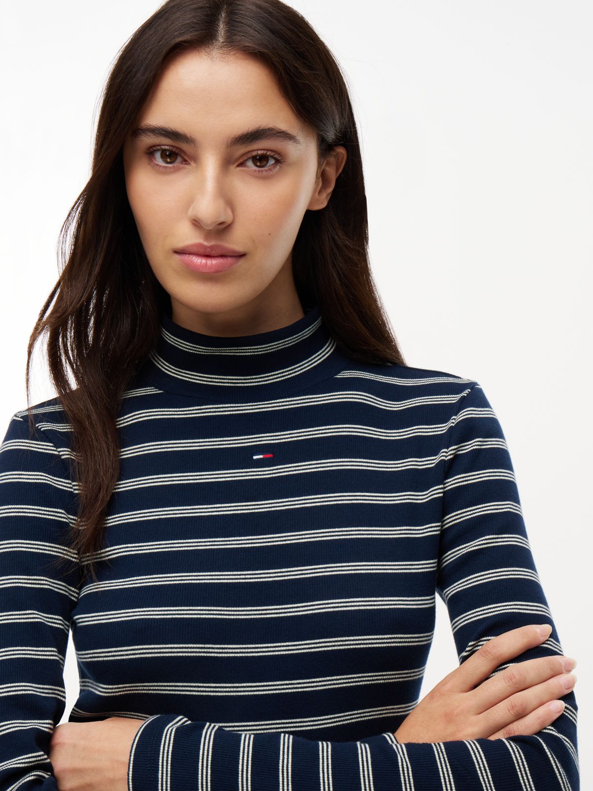 Slim Mock Neck Long Sleeve T-Shirt — Blue