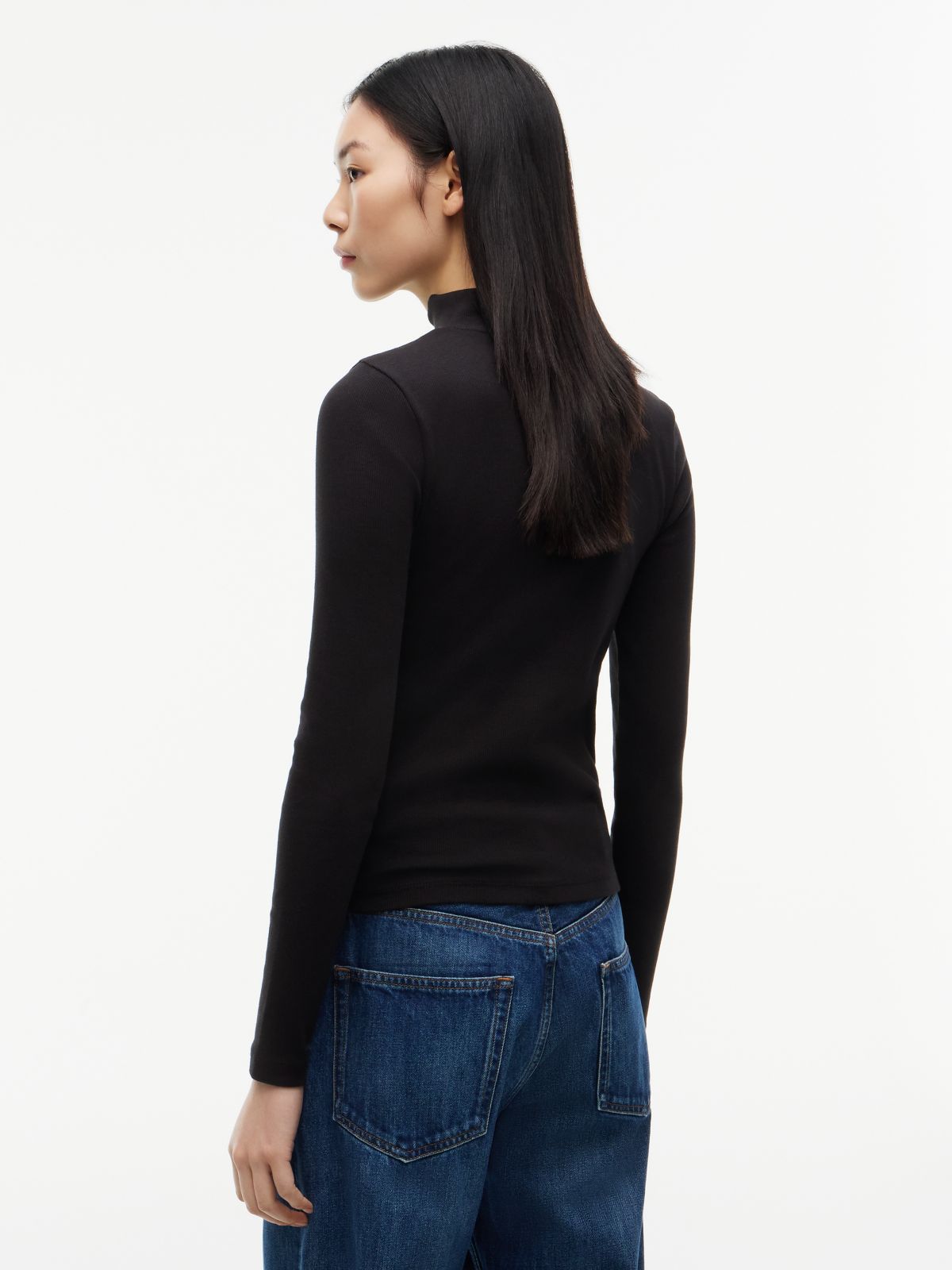 Slim Mock Neck Long Sleeve T-Shirt — Black