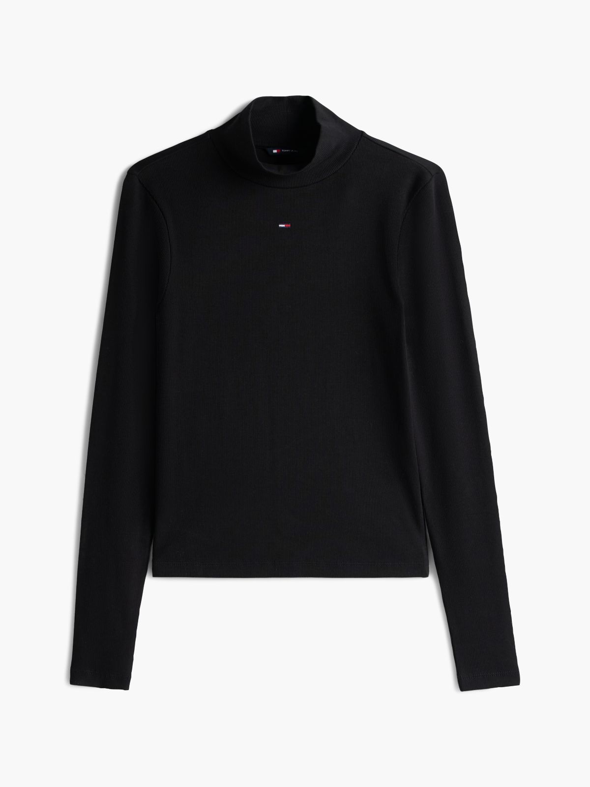 Slim Mock Neck Long Sleeve T-Shirt — Black