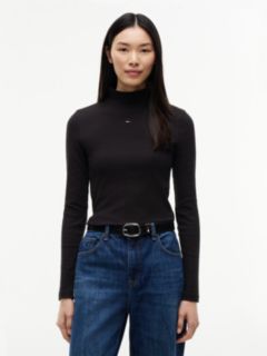 Slim Mock Neck Long Sleeve T-Shirt — Black 1