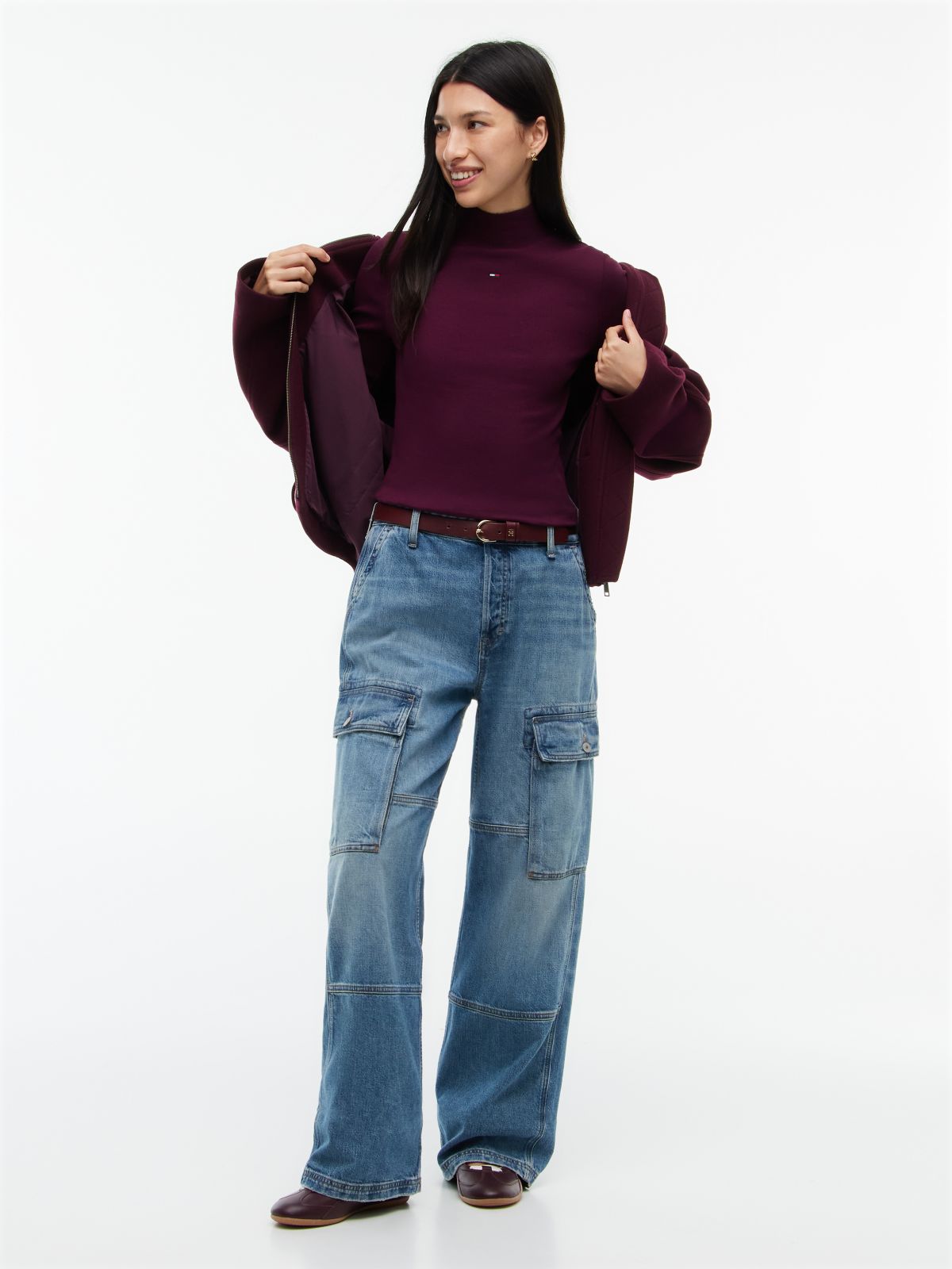 Slim Mock Neck Long Sleeve T-Shirt — Purple