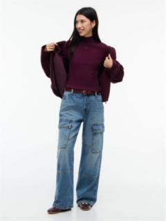 Slim Mock Neck Long Sleeve T-Shirt — Purple 2