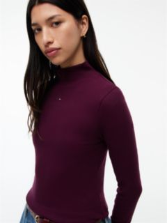Slim Mock Neck Long Sleeve T-Shirt — Purple 3