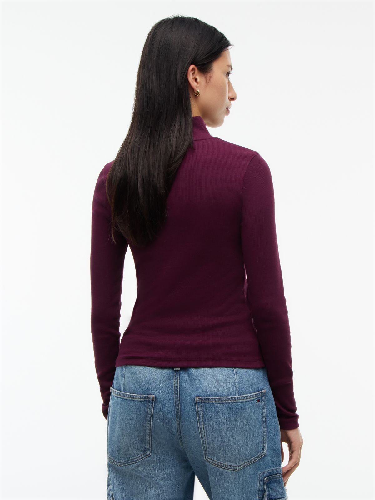 Slim Mock Neck Long Sleeve T-Shirt — Purple