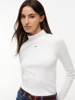 Slim Mock Neck Long Sleeve T-Shirt — White 3