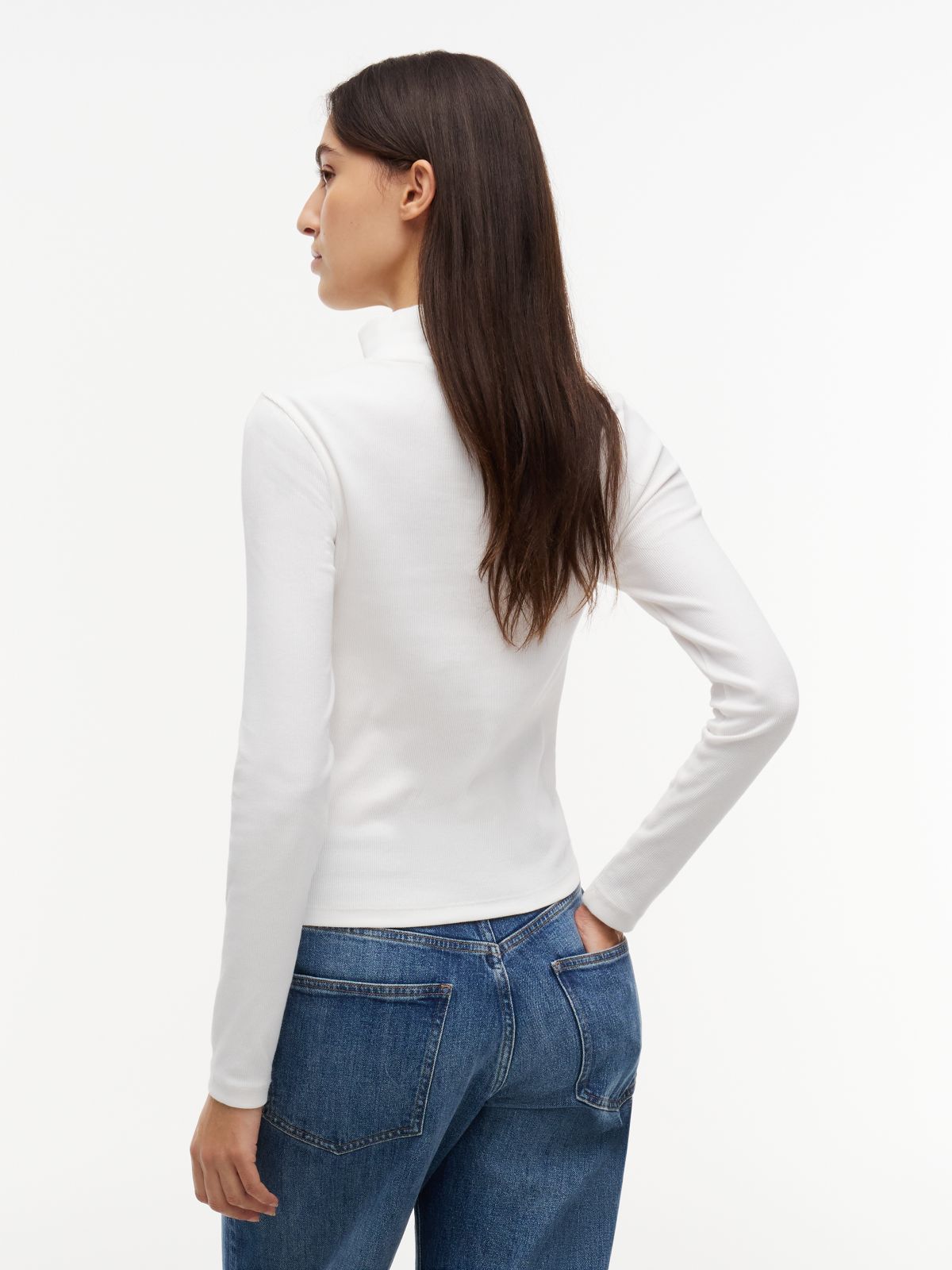 Slim Mock Neck Long Sleeve T-Shirt — White