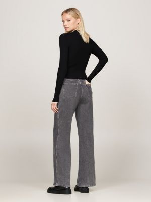 schwarz slim fit reißverschluss-cardigan mit streifen für damen - tommy jeans