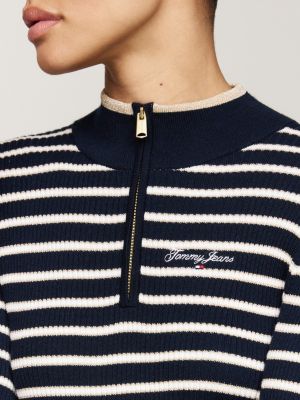 vestito pullover mini a righe metallizzate blu da donne tommy jeans