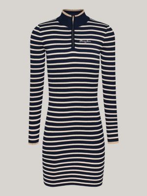 robe pull courte à rayures métallisées bleu pour femmes tommy jeans