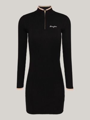 robe pull courte à rayures métallisées noir pour femmes tommy jeans