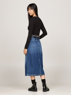 t-shirt ajusté manches longues à col henley noir pour femmes tommy jeans