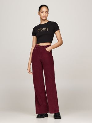 crop top slim fit con logo in glitter nero da donne tommy jeans