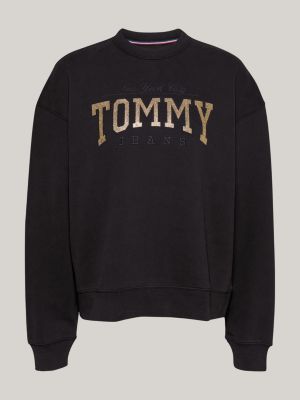 zwart boxy sweatshirt met glitterlogo voor dames - tommy jeans