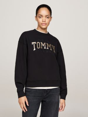 sweat boxy à logo pailleté noir pour femmes tommy jeans