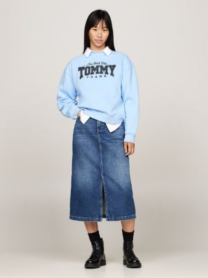 sweat boxy à logo pailleté bleu pour femmes tommy jeans