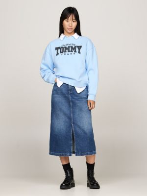 blau boxy fit sweatshirt mit glitzer-logo für damen - tommy jeans