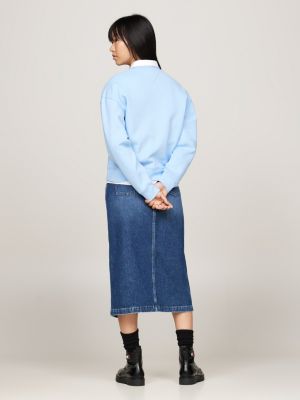 sweat boxy à logo pailleté bleu pour femmes tommy jeans