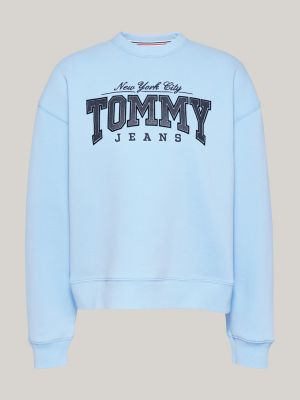 sudadera holgada con logo de purpurina azul de mujeres tommy jeans