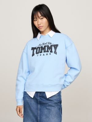 blau boxy fit sweatshirt mit glitzer-logo für damen - tommy jeans