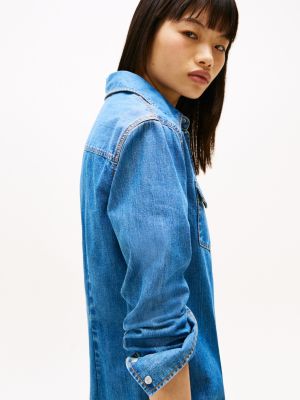 blue denim mini shirt dress for women tommy jeans