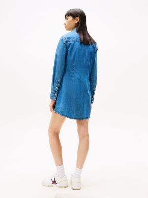 blue denim mini shirt dress for women tommy jeans