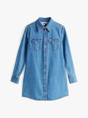 blue denim mini shirt dress for women tommy jeans