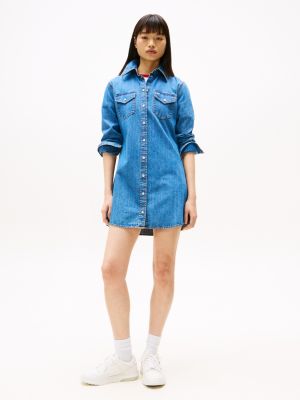 robe chemise courte en denim blue pour femmes tommy jeans