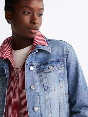 blau slim fit jeansjacke im trucker-stil für damen - tommy jeans